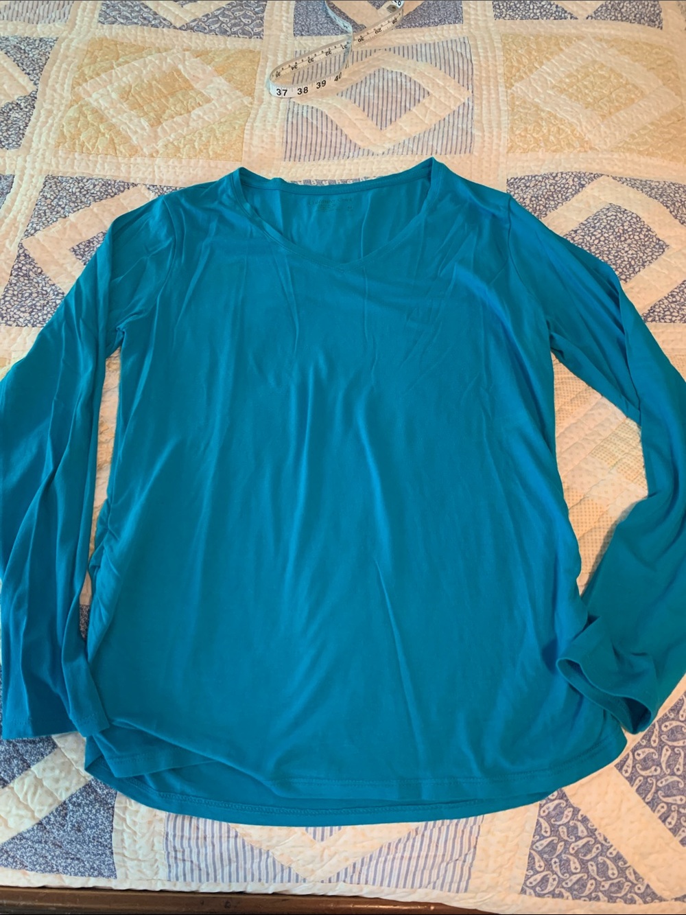 Coldwater Creek Long Sleeve V-Neck Top in Teal Blue